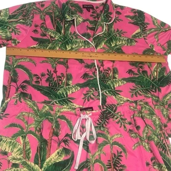 Room Service Pink & Green Palm Tree Print Pajama Set Size XXL - Picture 11 of 12